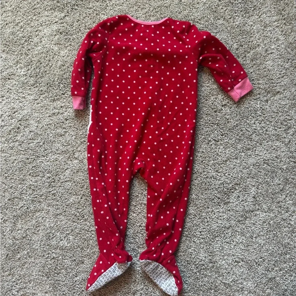 Carter’s Red Polka Dot Reindeer Footed Pajamas Fleece Pj's size 18 months